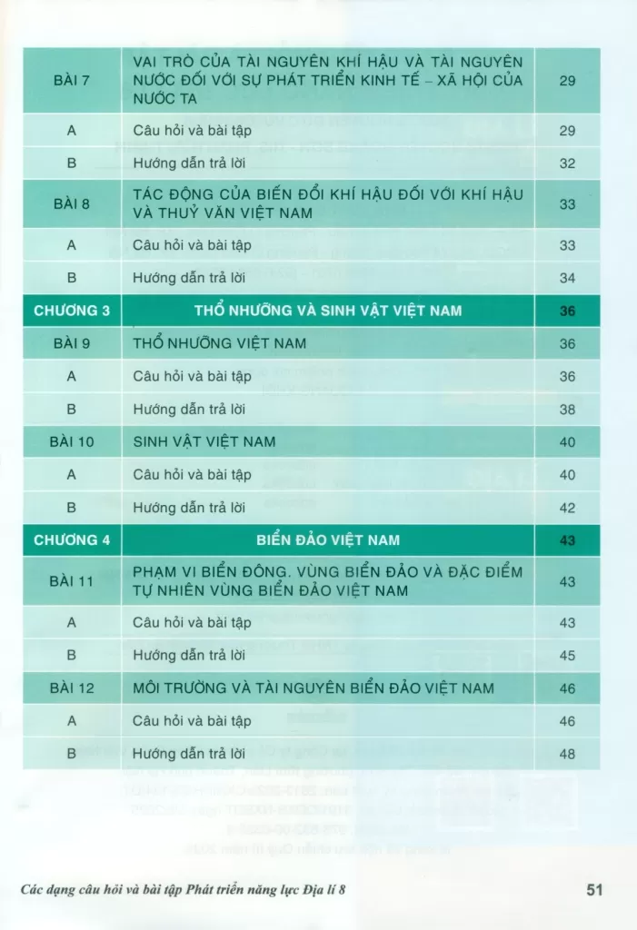CÁC DẠNG CÂU HỎI VÀ BÀI TẬP PHÁT TRIỂN NĂNG LỰC ĐỊA LÍ LỚP 8 (Dùng chung cho các bộ SGK hiện hành)